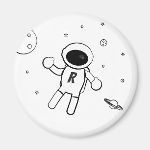 宇宙飛行士 - 黒と白のスケッチアート マグネット