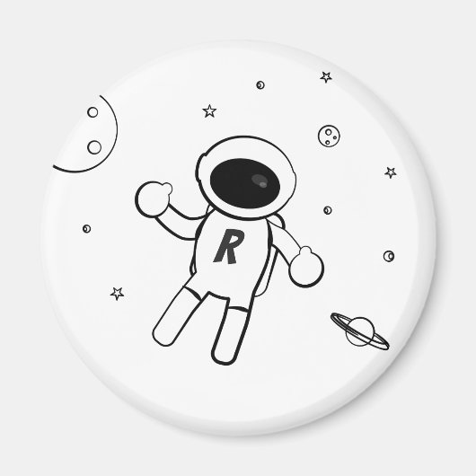 宇宙飛行士 - 黒と白のスケッチアート マグネット (正面)