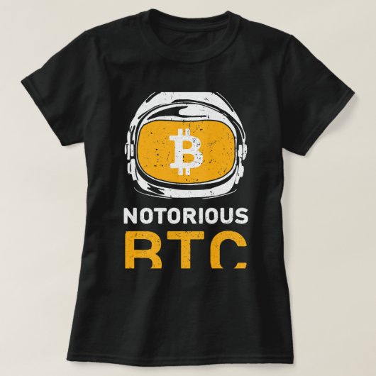 宇宙飛行士Bitcoin悪名高いBTC宇宙飛行士Crypto Tシャツ (デザイン正面)