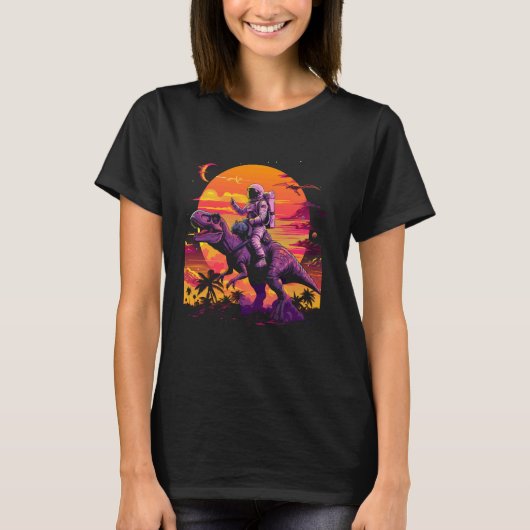 宇宙飛行士Tレックス恐竜宇宙少年おもしろいS Tシャツ (正面)
