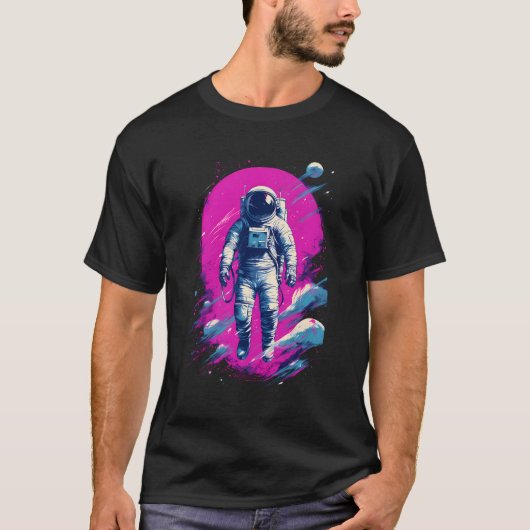 宇宙飛行士VAPORWAVE美学レトログリッチスペース Tシャツ (正面)