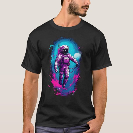 宇宙飛行士VAPORWAVE美学レトログリッチスペース Tシャツ (正面)