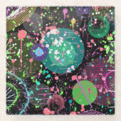 宇宙飛行: 極彩色の抽象芸術 ガラスコースター (正面)