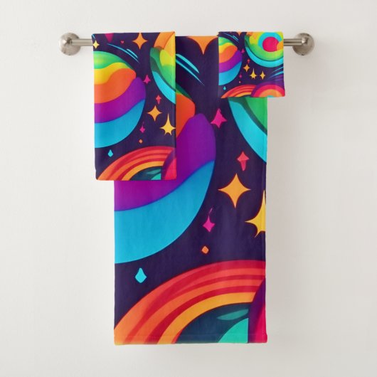 宇宙鮮やか万華鏡のように千変万化するパターン バスタオルセット (インサイチュ)