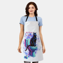 宇宙黒猫トイレ – Surreal Vaporwave Art エプロン