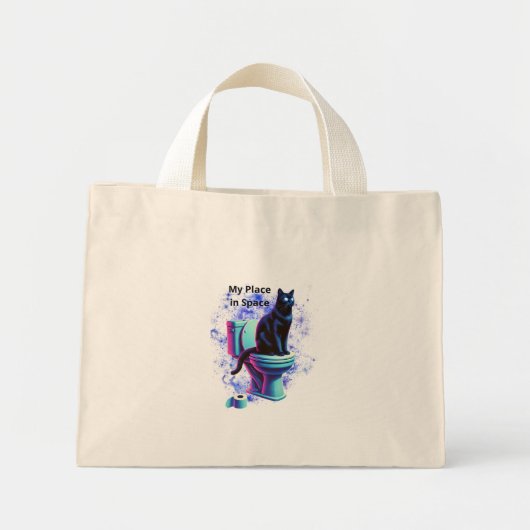 宇宙黒猫トイレ – Surreal Vaporwave Art ミニトートバッグ (正面)