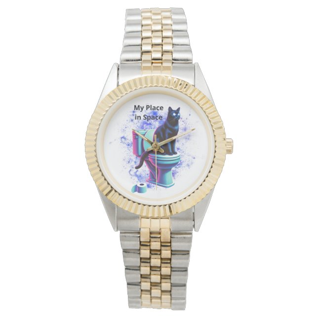 宇宙黒猫トイレ – Surreal Vaporwave Art 腕時計 (正面)