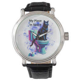 宇宙黒猫トイレ – Surreal Vaporwave Art 腕時計