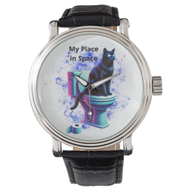 宇宙黒猫トイレ – Surreal Vaporwave Art 腕時計 (正面)