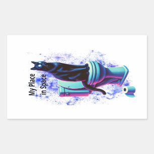宇宙黒猫トイレ – Surreal Vaporwave Art 長方形シール