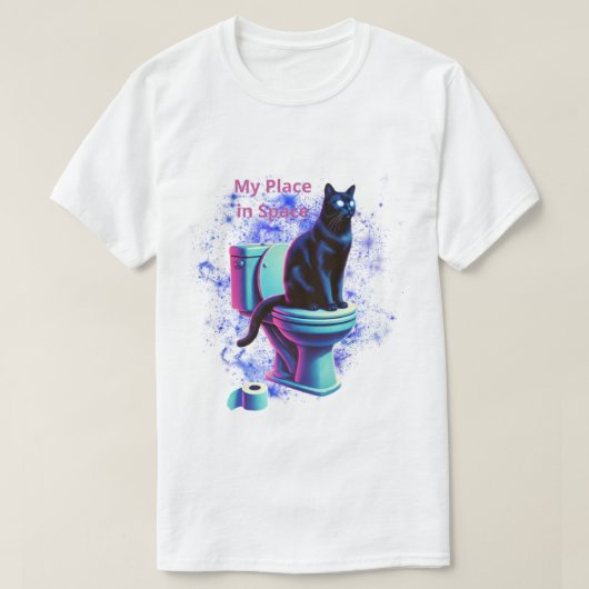 宇宙黒猫トイレ – Surreal Vaporwave Art Tシャツ (デザイン正面)