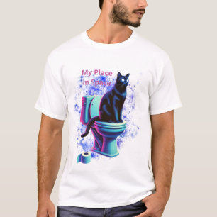 宇宙黒猫トイレ – Surreal Vaporwave Art Tシャツ