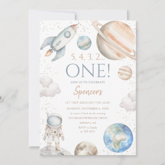 宇宙1回目の誕生日の最初の日のまわりにの旅 招待状 (正面)