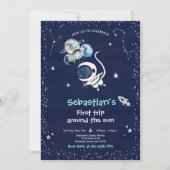 宇宙1歳の誕生日パーティーが初めのまわりにて太陽を旅する 招待状 (正面)