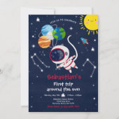 宇宙1歳の誕生日パーティーが初めのまわりにて太陽を旅する 招待状 (正面)