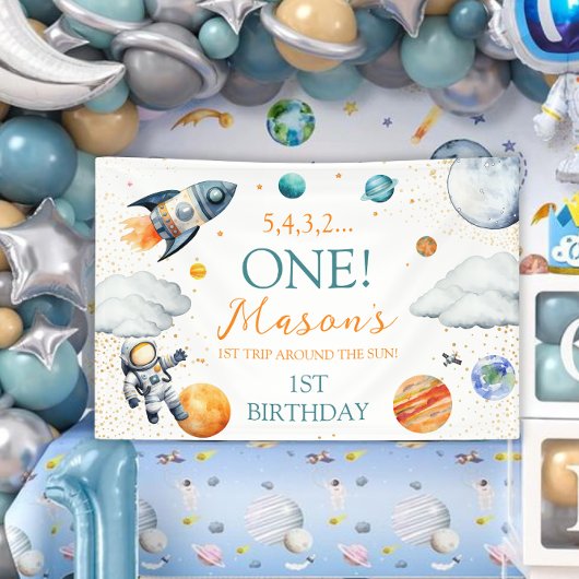 宇宙1歳の誕生日背景　太陽の周りを1周 横断幕
