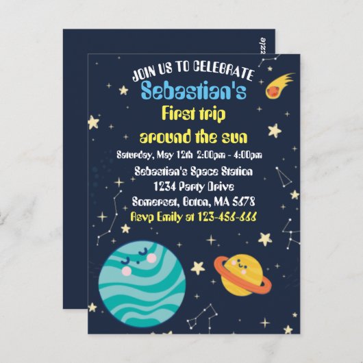 宇宙1歳誕生日パーティー 太陽を一周 ポストカード (正面/裏面)