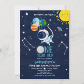 宇宙1歳誕生日パーティー 宇宙飛行士 ロケット 招待状 (正面)