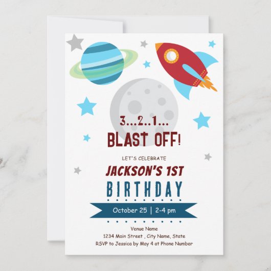 宇宙1歳 招待状 (正面)