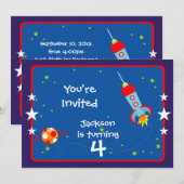 宇宙1誕生日パーティーの招待 招待状 (正面/裏面)