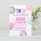 宇宙2インフィニティ2nd誕生日招待状ピンク 招待状 (スタンド正面)