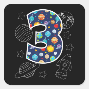 宇宙3歳3歳の誕生日パーティーボーイズギル スクエアシール