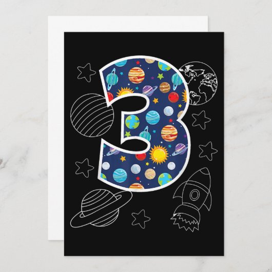 宇宙3歳3歳の誕生日パーティーボーイズギル セーブザデート (正面/裏面)