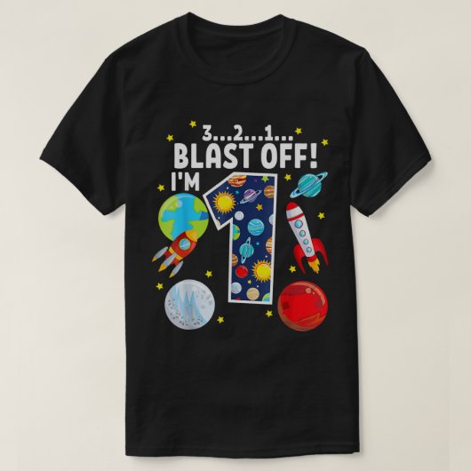 宇宙321ブラストオフ1歳1歳の誕生日パーティー Tシャツ (デザイン正面)