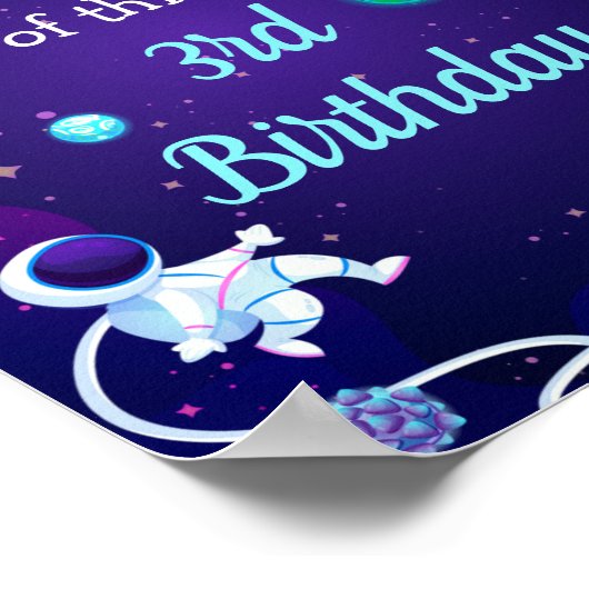 宇宙3rdバースデーブルー宇宙飛行士プラネット ポスター (角)