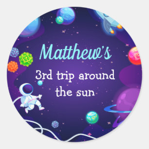 宇宙3rdバースデーブルー宇宙飛行士プラネット ラウンドシール