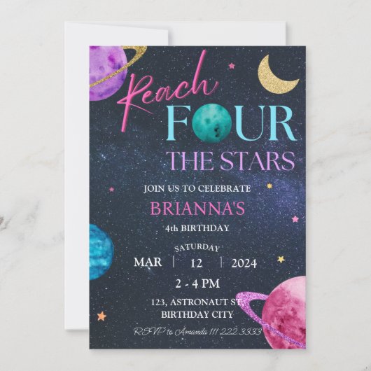 宇宙4thリーチフォーザスターズ誕生日ガール 招待状 (正面)