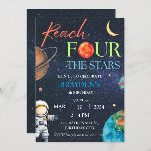 宇宙4thリーチフォーザスターズ銀河系誕生日 招待状 (正面/裏面)