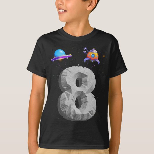 宇宙8歳8歳の誕生日パーティーボーイガール Tシャツ (正面)
