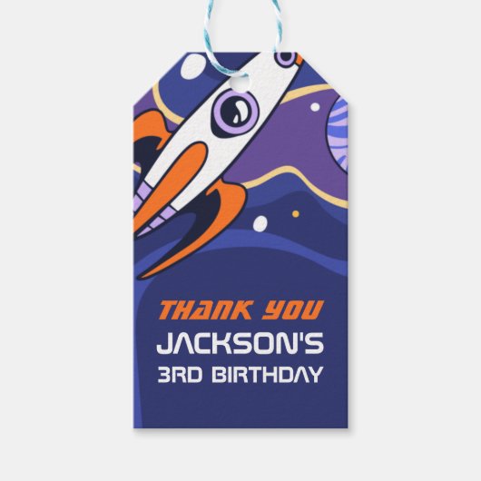 宇宙・ロケット子供の誕生日党の支持 ギフトタグ (正面)