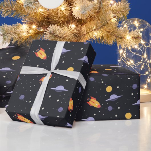 宇宙 ロケット 宇宙船 UFO 惑星 星 ラッピングペーパー (クリスマス)