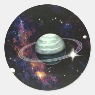 宇宙、土星の環及び月 ラウンドシール