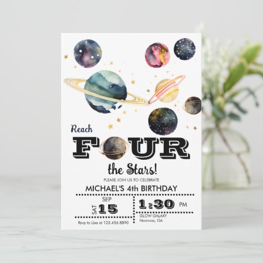 宇宙 |惑星と星 | 4th誕生日 招待状 (スタンド正面)