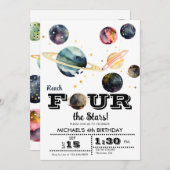 宇宙 |惑星と星 | 4th誕生日 招待状 (正面/裏面)