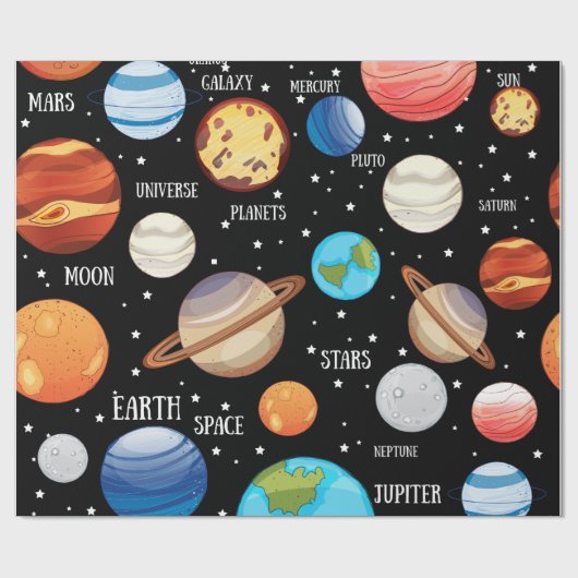 宇宙、惑星、宇宙手描きのテーマ ラッピングペーパー (フラット)