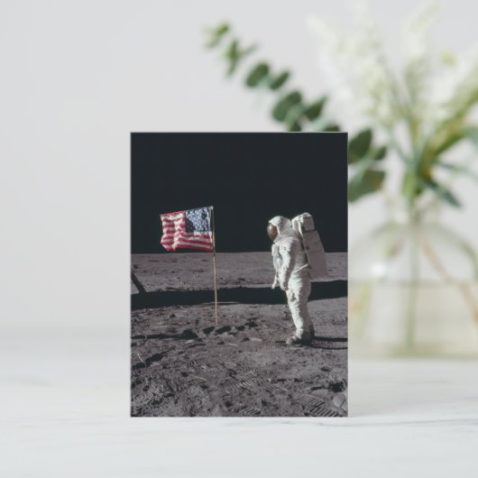 宇宙,月とアメリカ国旗の宇宙飛行士,おもしろい シーズンポストカード (スタンド正面)