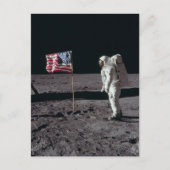 宇宙、月面の宇宙飛行士とアメリカ国旗、楽しい シーズンポストカード (正面)