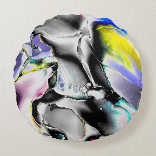 宇宙。白い光沢の背景煙石板写真 ラウンドクッション (正面)