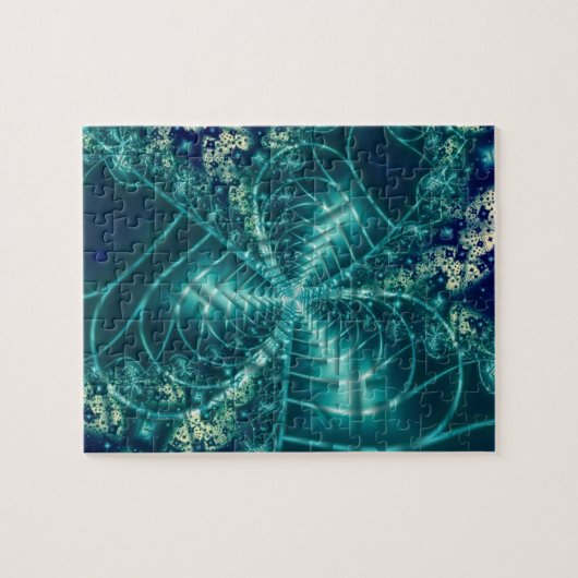 宇宙 |青と白のフラクタルアート ジグソーパズル (横)