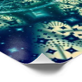 宇宙 |青と白のフラクタルアート ポスター (コーナー)