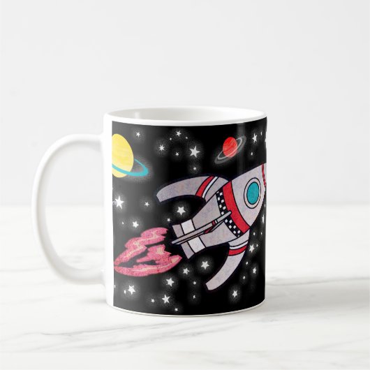 "宇宙"黒く/赤いマグのすばらしいいとこ コーヒーマグカップ (左)