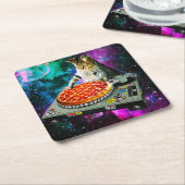 宇宙dj猫ピザ スクエアペーパーコースター (アングル)