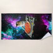 宇宙dj猫ピザ ビーチタオル (正面)