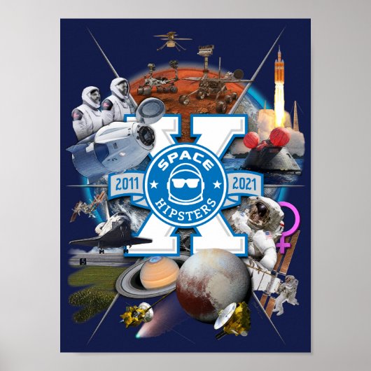 宇宙Hipsters® X Collage Wall Art Poster 9" x 12" ポスター (正面)