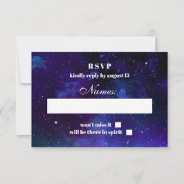 宇宙RSVP。夜の星。ネイビーモダンウェディング 出欠カード
