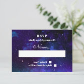 宇宙RSVP。夜の星。ネイビーモダンウェディング 出欠カード (スタンド正面)